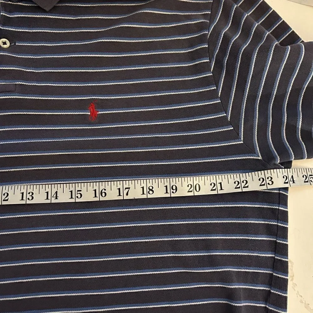 Polo Ralph Lauren 100% Cotton Navy White Striped Polo Shirt Size XL